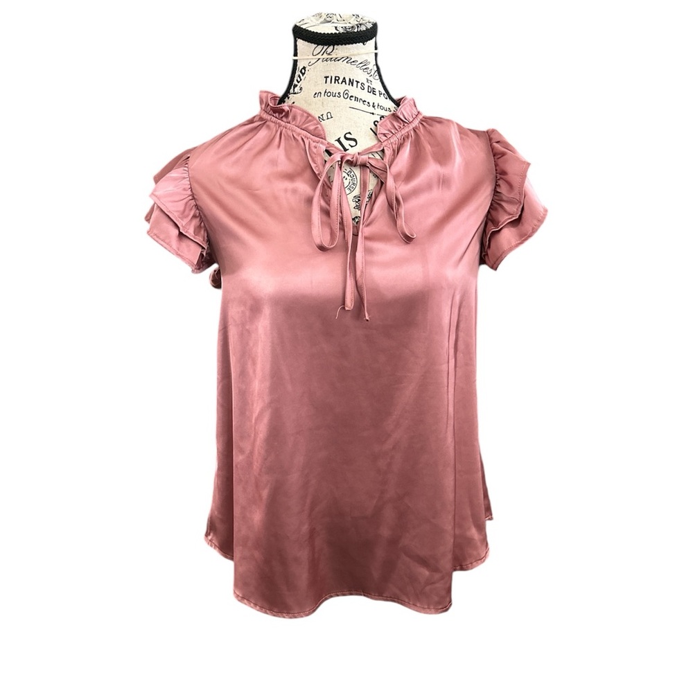 Ruffle satin pink blush top